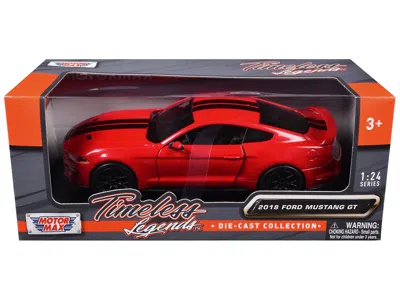 Motormax 2018 Ford Mustang Gt 5.0 Red With Black Stripes "timeless Legends" Series 1/24 Diecast Model Car By  In Red