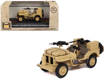 Militaria Die Cast British Sas 1/4-ton Willys Jeep With Vickers K Machine Desert Sand "british Royal Army" 1/43 Diecast In Brown