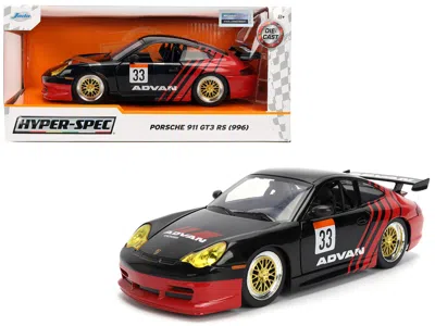 Jada Porsche 911 Gt3 Rs (996) #33 "advan" Black And Red "hyper-spec" Series 1/24 Diecast Model Car By Jad In Black