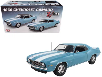 Acme 1969 Chevrolet Camaro Z/28 Carolina Blue With White Stripes Limited Edition To 420 Pieces Worldwide  In Blue