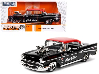 Jada 1957 Chevrolet Bel Air Black With Red Top "pete's Auto Body: Black Widow" "bigtime Muscle" Series 1/ In Black