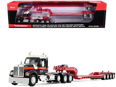 First Gear Kenworth W990 Heavy Haul Day Cab And Magnitude Tri-axle Lowboy Trailer With Flip Tail "mammoet" Blac In Multi