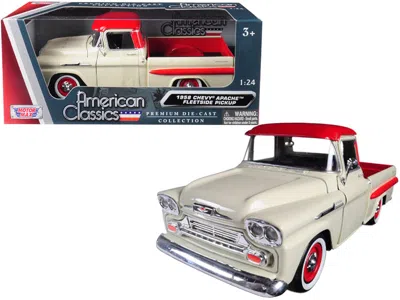 Motormax 1958 Chevrolet Apache Fleetside Pickup Truck Cream With Red Top 1/24 Diecast Model Car By  In Neutral
