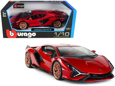Bburago Lamborghini Sian Fkp 37 Red With Copper Wheels 1/18 Diecast Model Car By  In Red