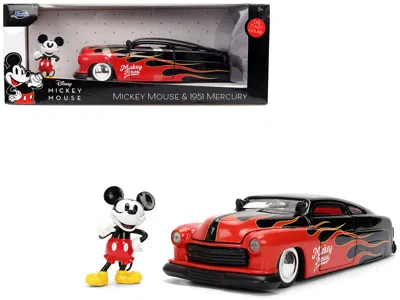 Jada 1951 Mercury Coupe Black With Flame Graphics And Red Interior And Mickey Mouse Diecast Figure "disne In Multi