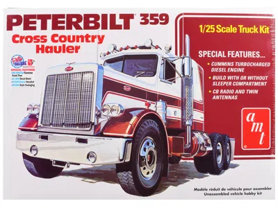 Amt Skill 3 Model Kit Peterbilt 359 "cross Country Hauler" 1/25 Scale Model By  In Red