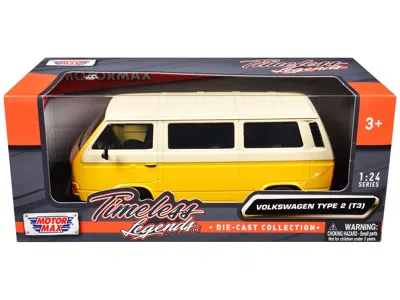 Motormax Volkswagen Type 2 (t3) Van Yellow And Beige "timeless Legends" Series 1/24 Diecast Model Car By Moto In Multi