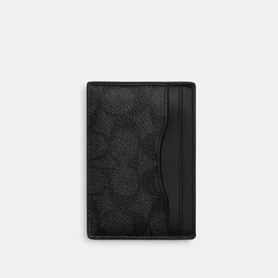 Coach Outlet Card Case With Money Clip In Signature Canvas In Black