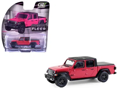 Greenlight 2024 Jeep Gladiator Pickup Truck Tuscadero Pink With Black Top "showroom Floor" Series 7 1/64 Diecas In Red