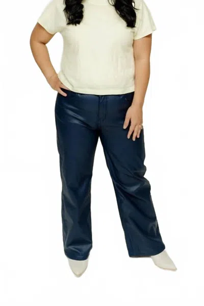 Q2 Ainsley Faux Leather Pants In Navy In Blue