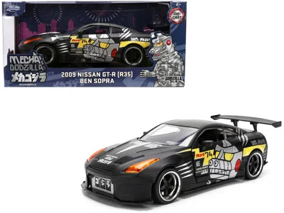 Jada 2009 Nissan Gt-r (r35) Ben Sopra Matt Black With "mechagodzilla" Graphics "hollywood Rides" Series 1 In Black