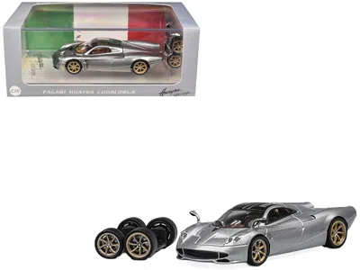 Cm Models Pagani Huayra Codalunga Silver Metallic With Sunroof And Extra Wheels 1/64 Diecast Model Car By Cm M In Gray