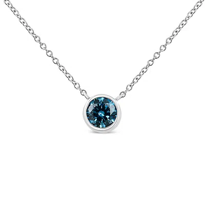 Haus Of Brilliance 14k White Gold 1/2 Cttw Blue Lab Grown Diamond Modern Bezel-set Solitaire 16"-18" Pendant Necklace In Metallic