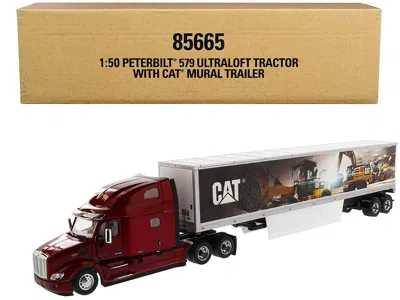 Diecast Masters Peterbilt 579 Ultraloft Truck Tractor Red With "cat Caterpillar" Mural Dry Van Trailer "transport Se In Red