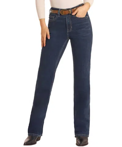 Rock And Roll Cowgirl High-rise Tonal Stripe Boot Cut Jean In Dark Blue In Blue