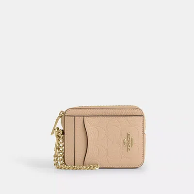 Coach Outlet Zip Card Case In Signature Leather In Gold