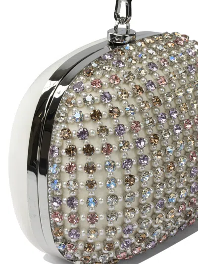Self-portrait Multi Crystal Clutch In Silver