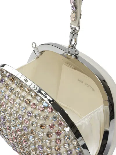 Self-portrait Multi Crystal Clutch In Silver