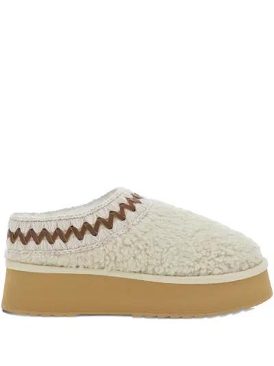 Mou White Mules With Braided Detail In Faux Fur Woman In Neutral