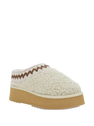 Mou White Mules With Braided Detail In Faux Fur Woman In Neutral