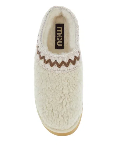 Mou White Mules With Braided Detail In Faux Fur Woman In Neutral