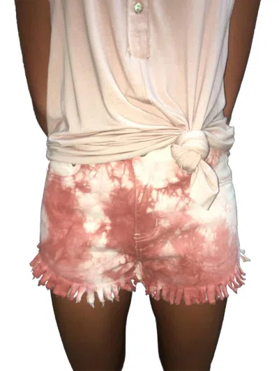 Pol Tie Dye Fringe Shorts In Rose And Taupe In Multi