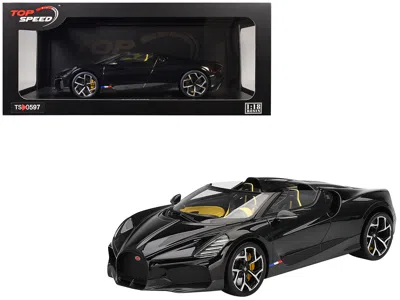 Top Speed Bugatti W16 Mistral Black With Yellow Interior 1/18 Model Car By  In Black