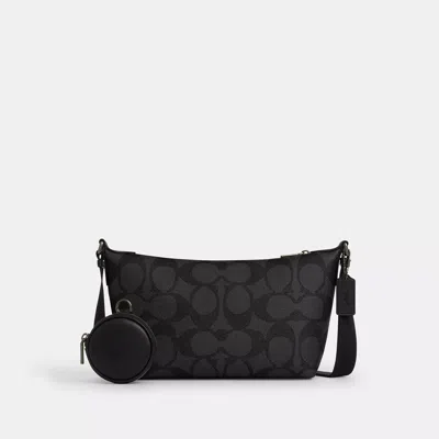 Coach Outlet Small Finn Crossbody Bag With Pouch In Maxi Signature Canvas In Gray