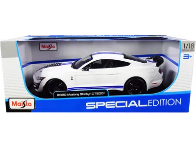 Maisto 2020 Ford Mustang Shelby Gt500 White With Blue Stripes "special Edition" 1/18 Diecast Model Car By M In White