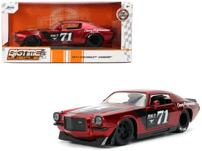 Jada 1971 Chevrolet Camaro #71 Red Metallic With Black Stripes "bigtime Muscle" Series 1/24 Diecast Model In Red