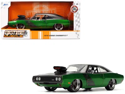 Jada 1970 Dodge Charger R/t Dark Gray Metallic And Green Metallic With Dark Gray Stripes "bigtime Muscle" In Green