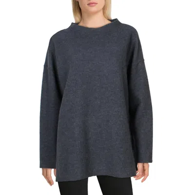 Eileen Fisher Womens Funnel Neck Side Slits Top In Blue