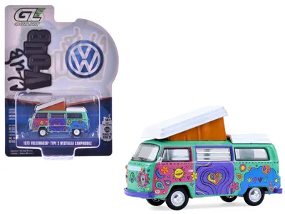 Greenlight 1973 Volkswagen Type 2 Westfalia Campmobile "music Festival Van" Green With White Top And Graphics " In Multi