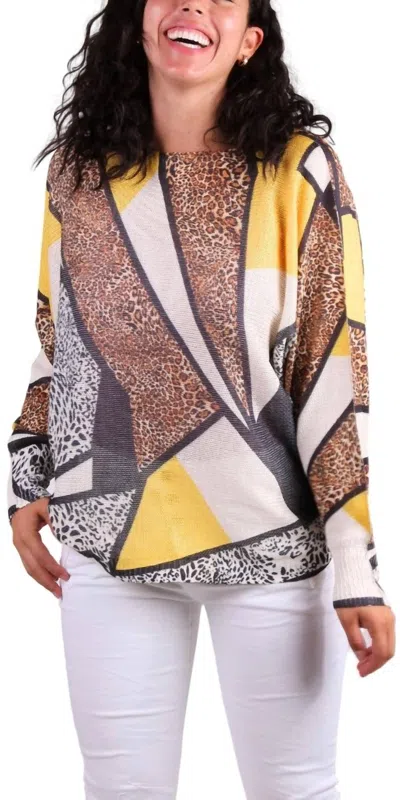 Gigi Moda Daria Abstract Leopard Print Batwing Sweater In Yellow In Yellow