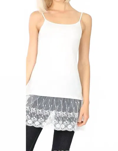 Zenana Long Line Cami Lace Bottom Detail In Grey In White