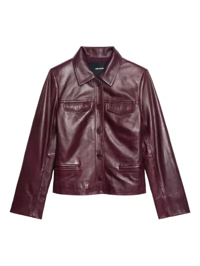 Zadig & Voltaire Button-fastening Flap-pocket Leather Jacket In Red