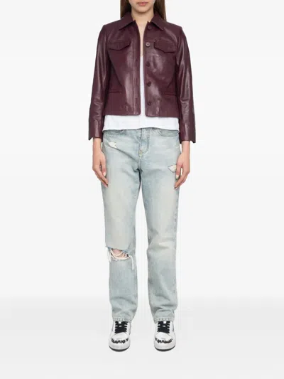 Zadig & Voltaire Button-fastening Flap-pocket Leather Jacket In Red