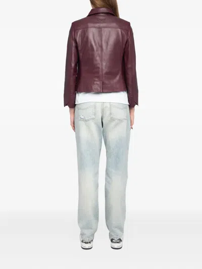 Zadig & Voltaire Button-fastening Flap-pocket Leather Jacket In Red