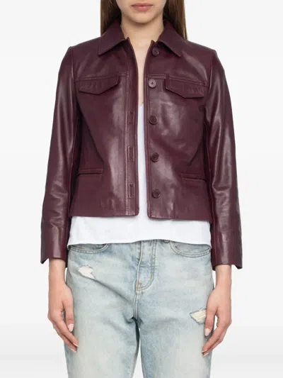 Zadig & Voltaire Button-fastening Flap-pocket Leather Jacket In Red