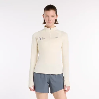 New Balance Women's Nyc Marathon Athletics Heat Grid 1/2 Zip In Neutral