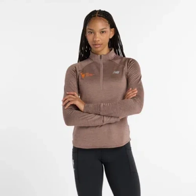 New Balance Women's Nyc Marathon Athletics Heat Grid 1/2 Zip In Brown