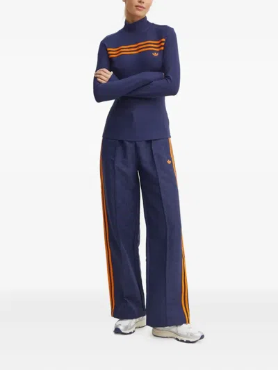 Adidas Originals Stripe-detail Patterned Trousers In Blue