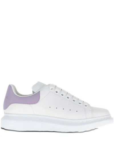 Alexander Mcqueen White Leather Sneakers With Lilac Leather Heel In White