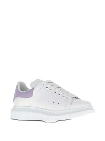 Alexander Mcqueen White Leather Sneakers With Lilac Leather Heel In White