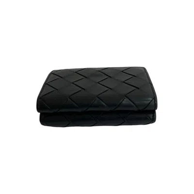 Pre-owned Bottega Veneta Black Blue Leather Wallet (tri-fold) () In Multi
