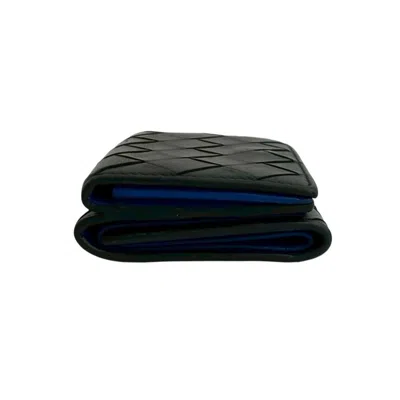 Pre-owned Bottega Veneta Black Blue Leather Wallet (tri-fold) () In Multi