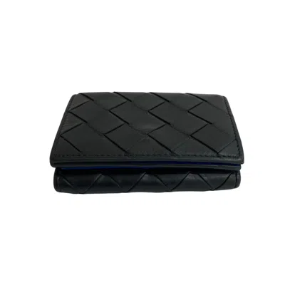 Pre-owned Bottega Veneta Black Blue Leather Wallet (tri-fold) () In Multi