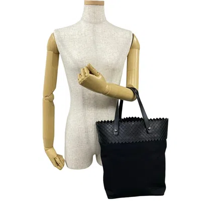 Pre-owned Bottega Veneta Black Leather Canvas Handbag Tote Bag ()