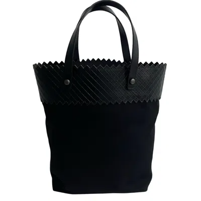 Pre-owned Bottega Veneta Black Leather Canvas Handbag Tote Bag ()