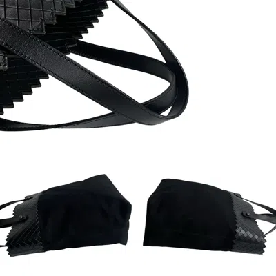 Pre-owned Bottega Veneta Black Leather Canvas Handbag Tote Bag ()